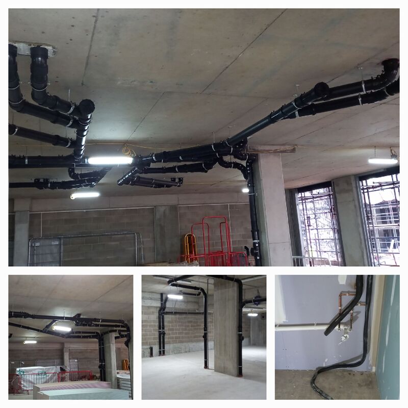 1st fix plumbing and heating_collage of basement drainage system